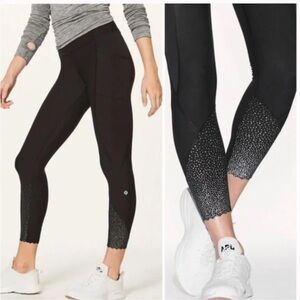 Women's Lululemon Black Silver ReflectiveWorkout Yoga Tight Stuff II Tights
